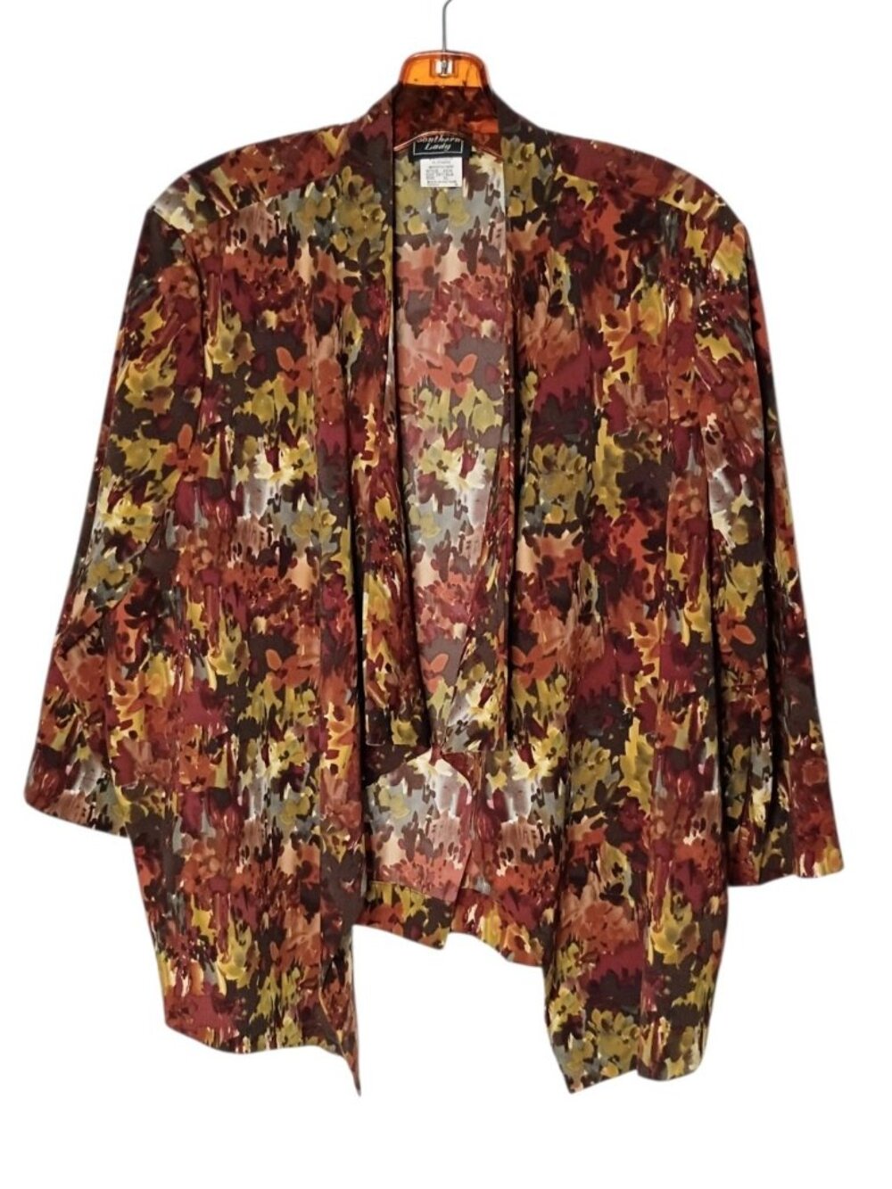 Southern Lady Floral Waterfall Jacket Open Cardigan XL Fall Leaves Back Belt